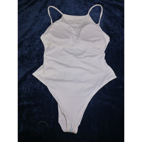 Andie Swim Coco White Ribbed Rib Asbury High Neck One Piece Swimsuit Size L NWT - Picture 8 of 10